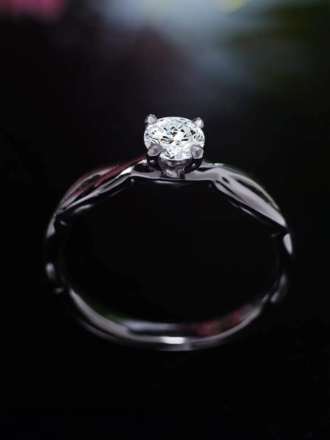Infinite moissanite diamond ring with 5mm round vvs1 d-color moissanite in black rhodium polished finish