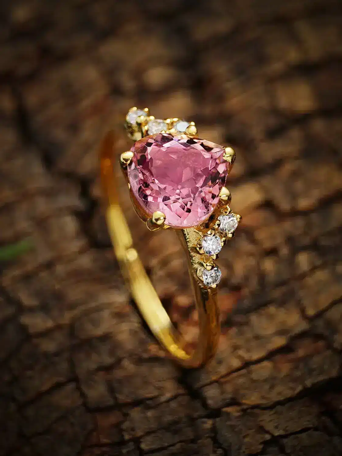 Pink tourmaline heart ring