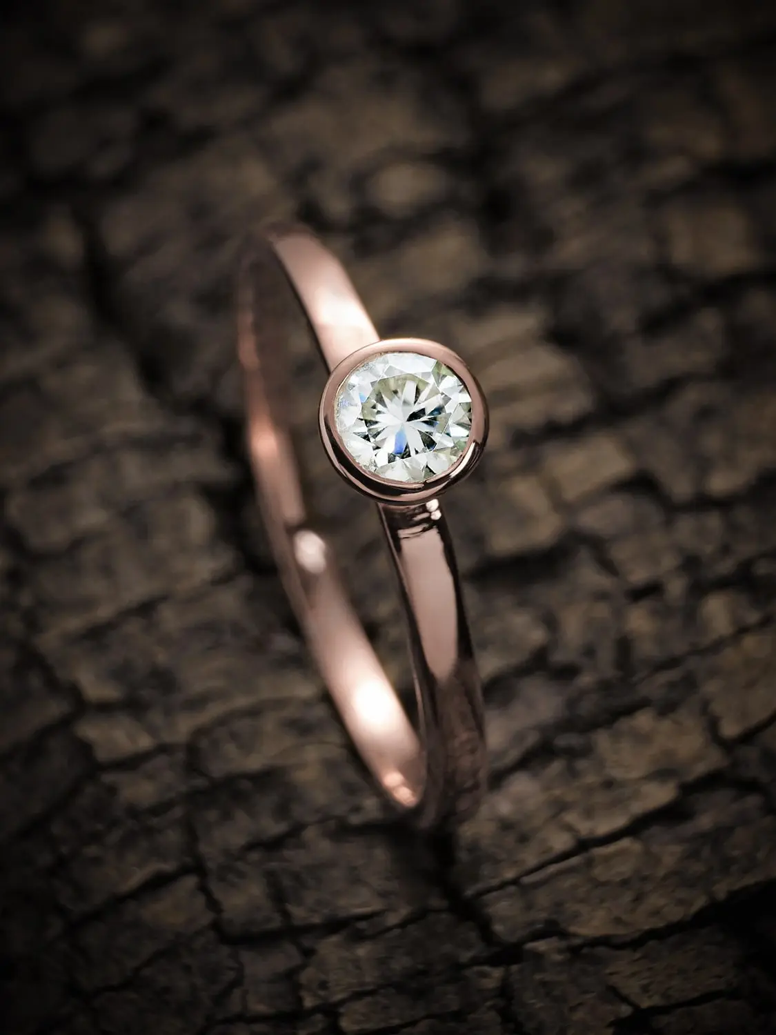 Moissanite solitaire ring Minimalist moissanite diamond ring on a rose gold band