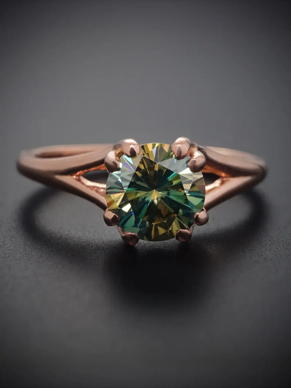 Emerald whisper moissanite ring in elegant rose gold