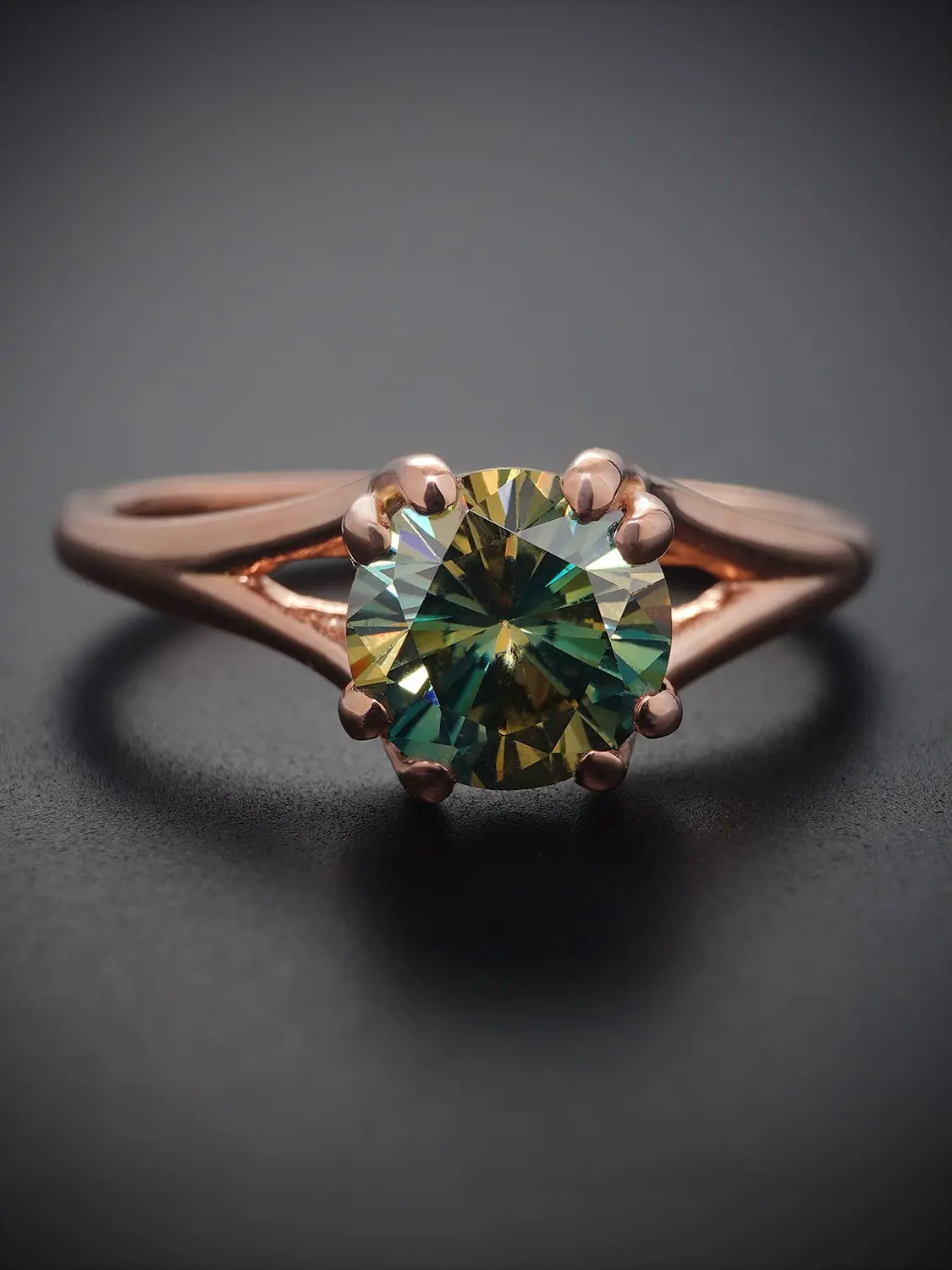 Emerald whisper moissanite ring in elegant rose gold