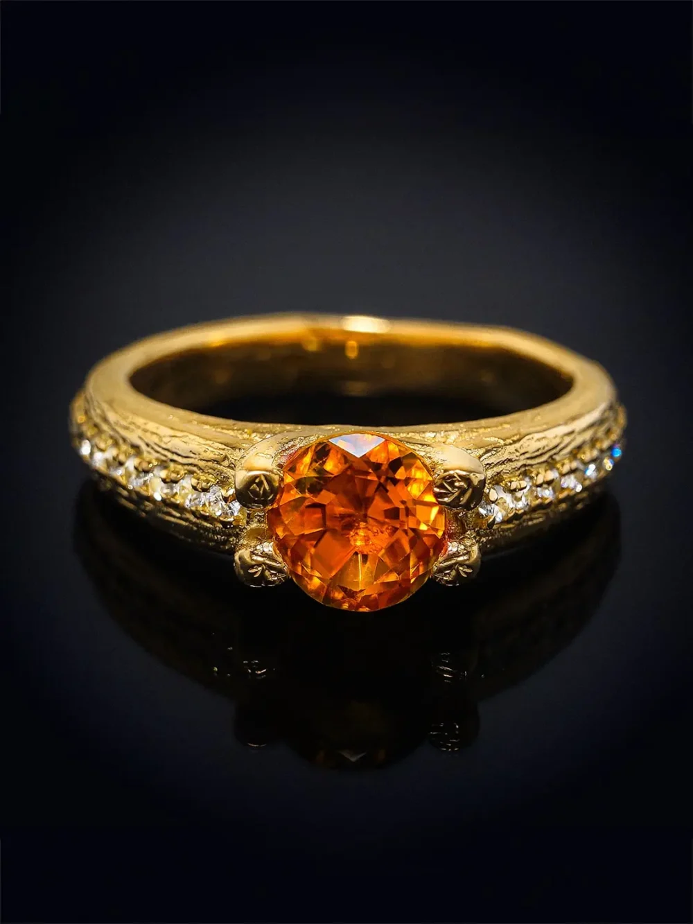 Luxurious citrine ring profile view in white gold, echoing ancient royal elegance