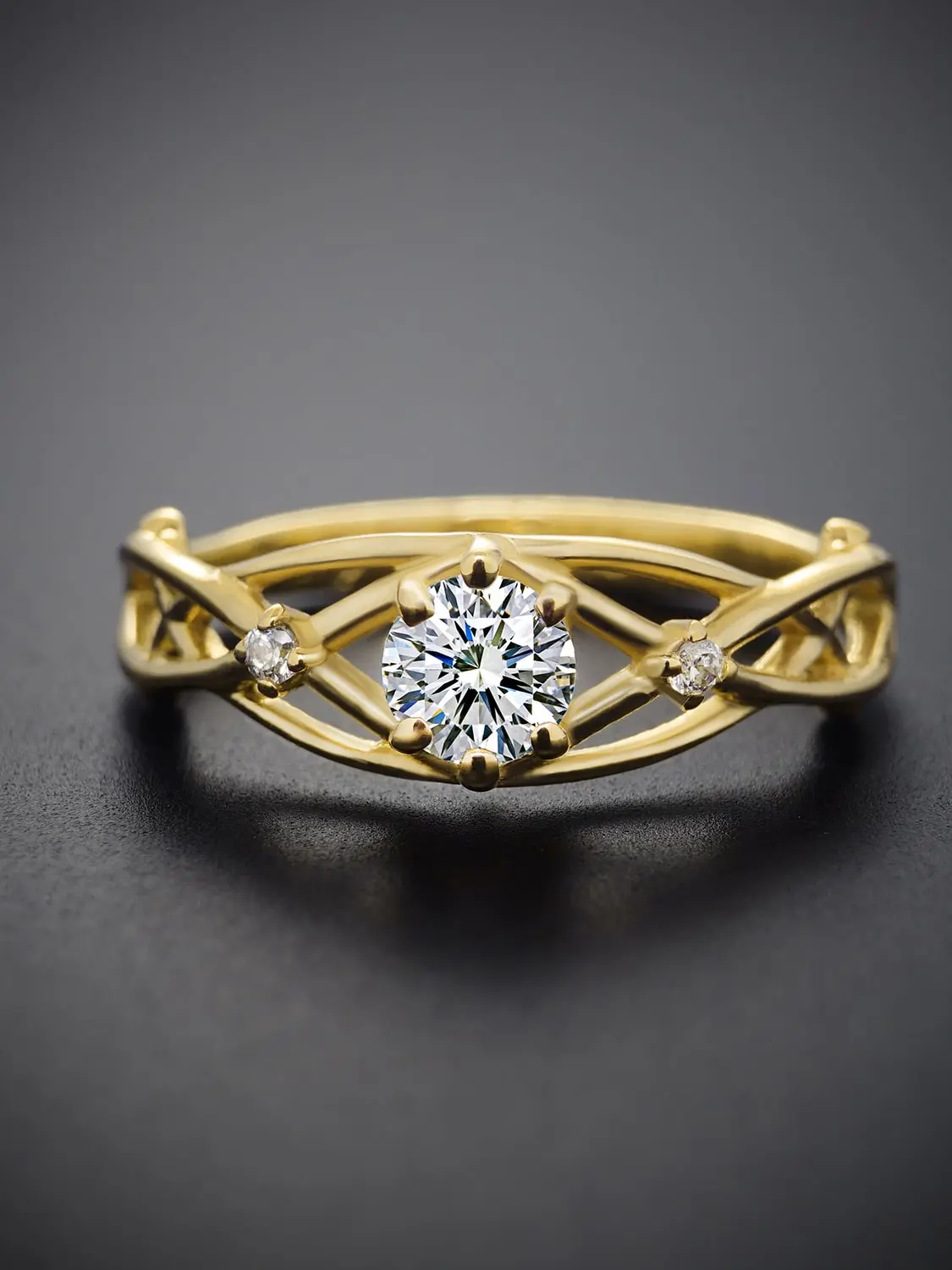 Moissanite diamond branch ring Luxurious gold plated moissanite diamond ring with branch motif
