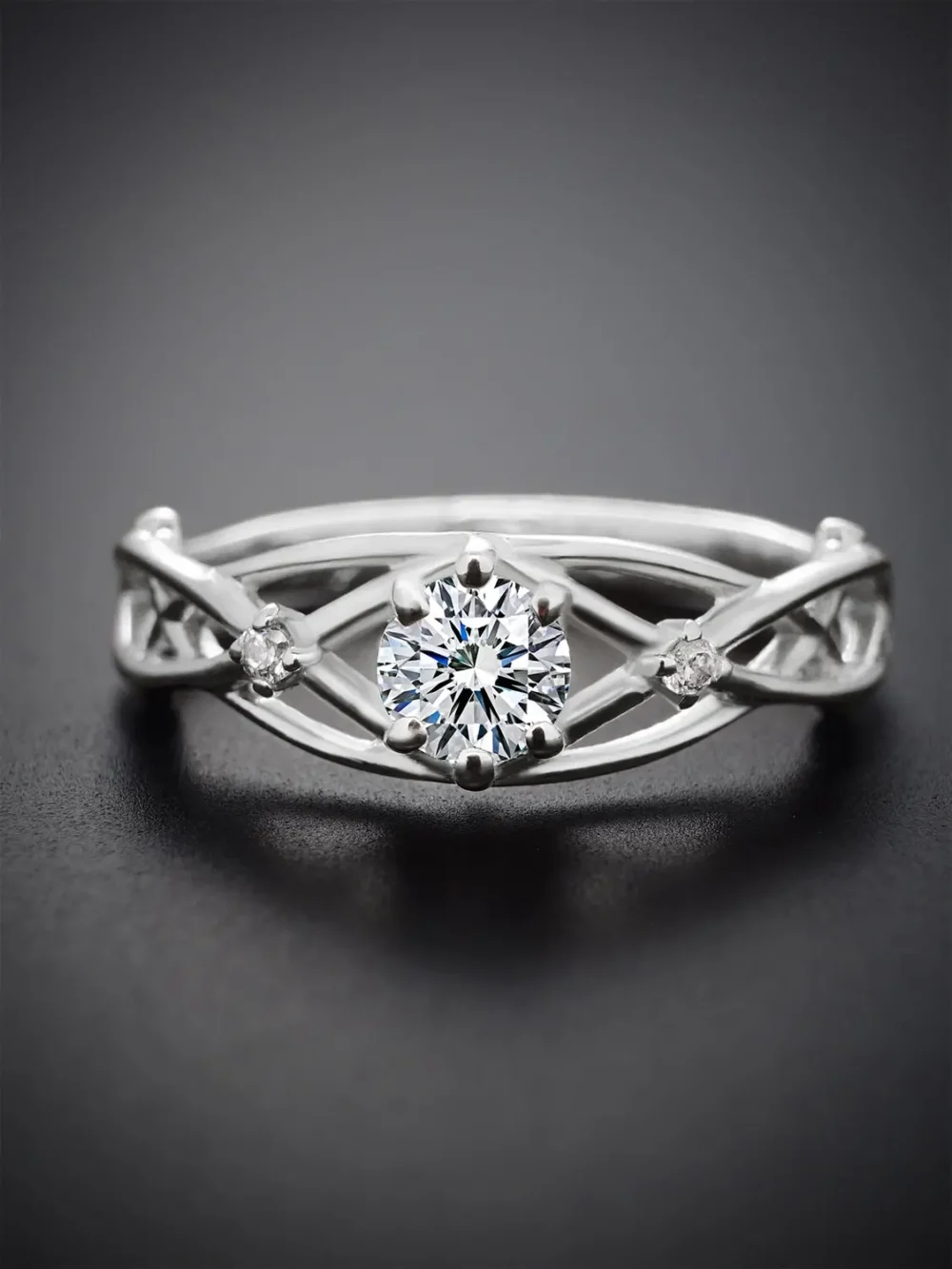 Elegant moissanite diamond branch design ring in silver