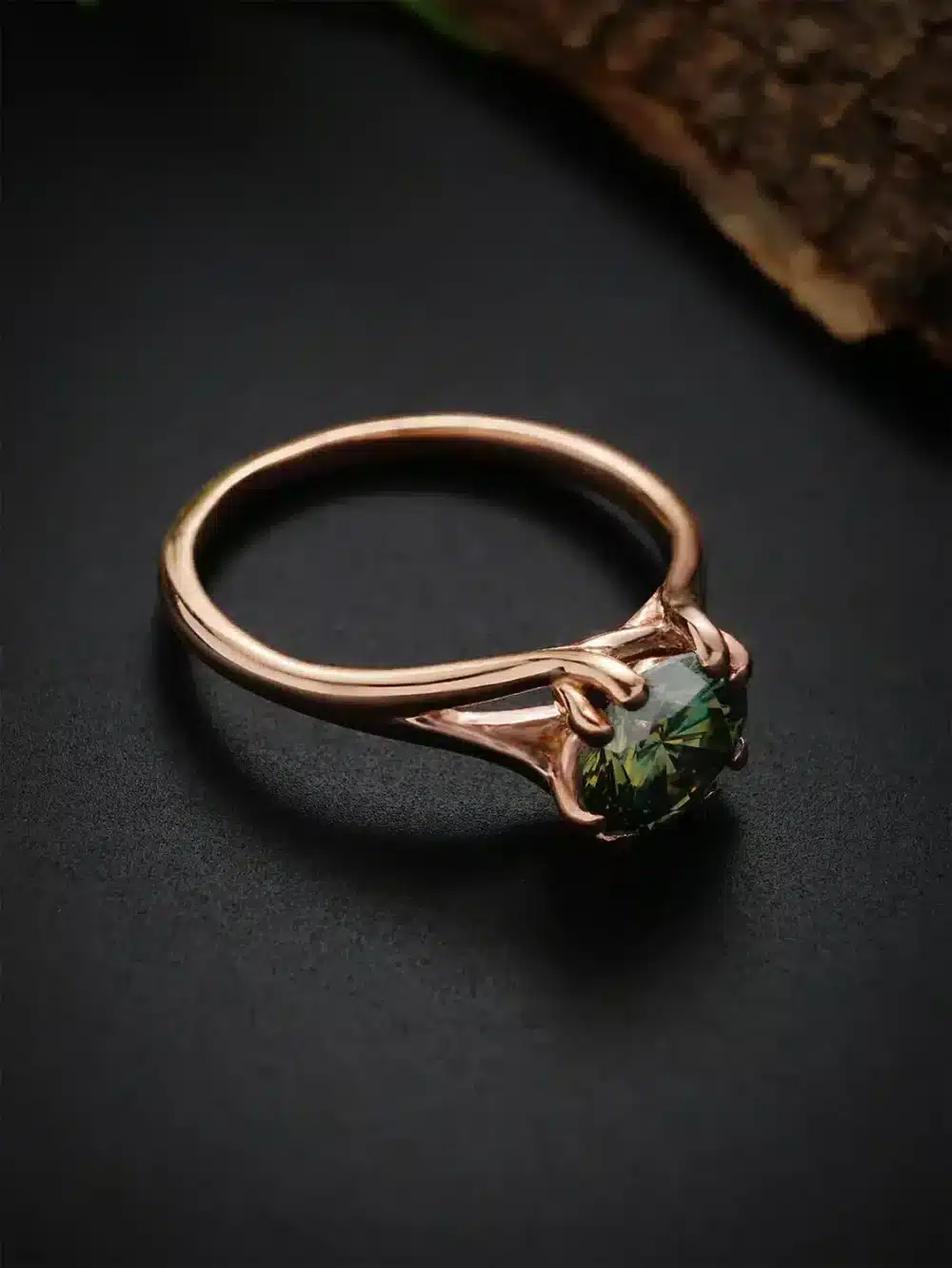 Emerald whisper moissanite ring in elegant rose gold
