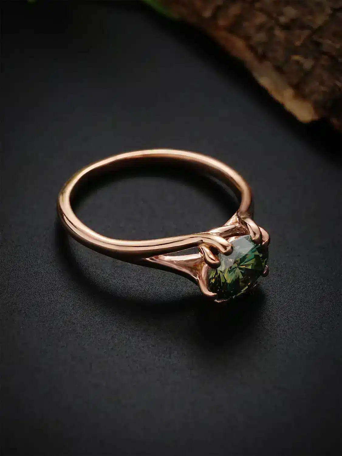 Emerald whisper moissanite ring in elegant rose gold