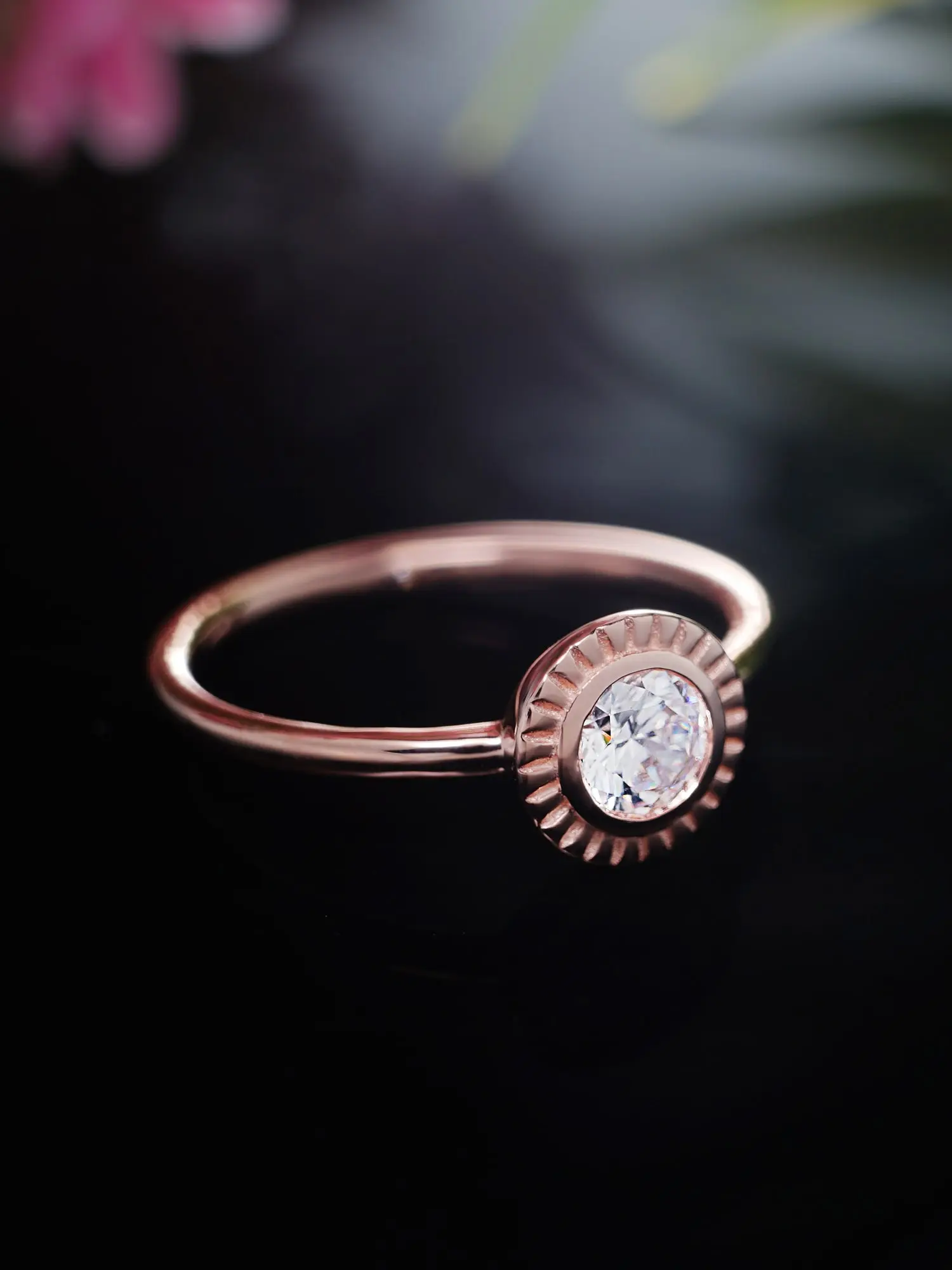 Perfect engagement moissanite floral ring in rose gold