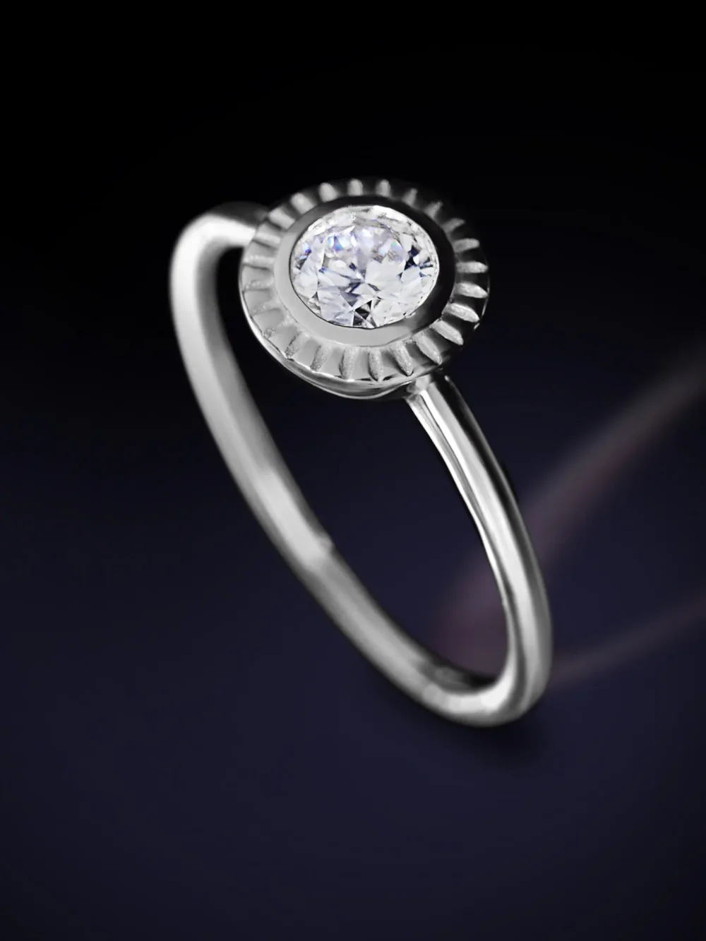 Classic floral moissanite solitaire ring in elegant setting