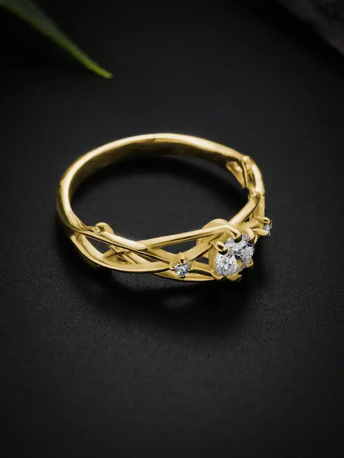 Moissanite diamond branch ring Luxurious gold plated moissanite diamond ring with branch motif