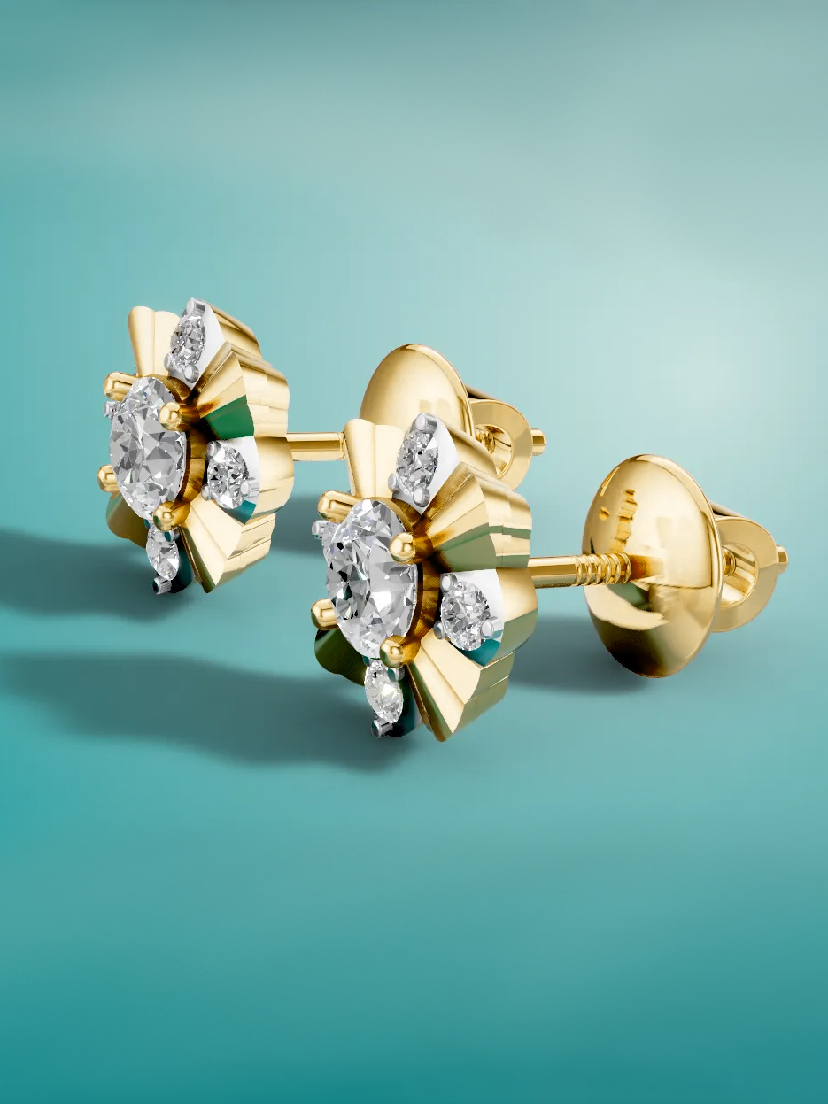 Gold-plated moissanite diamond floral stud earrings