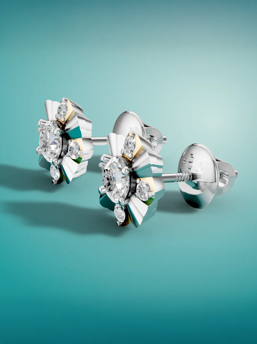 Moissanite flower earrings in gold plating – elegant stud design