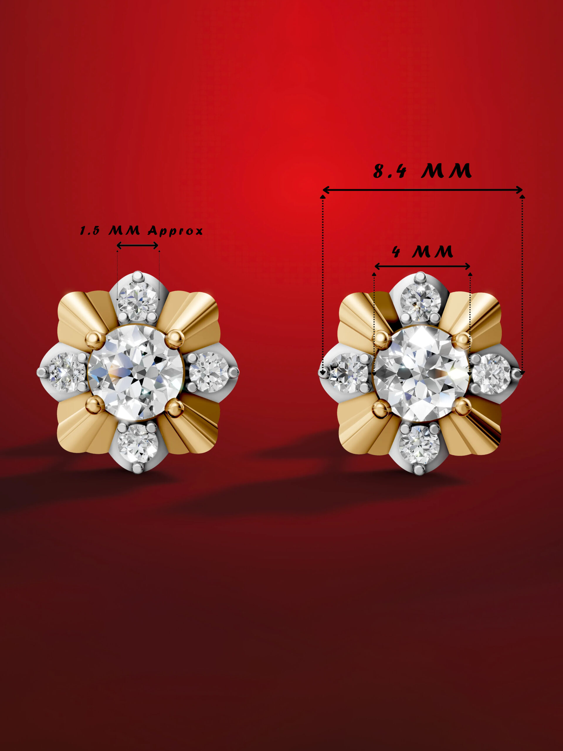 Gold-plated moissanite diamond floral stud earrings specs