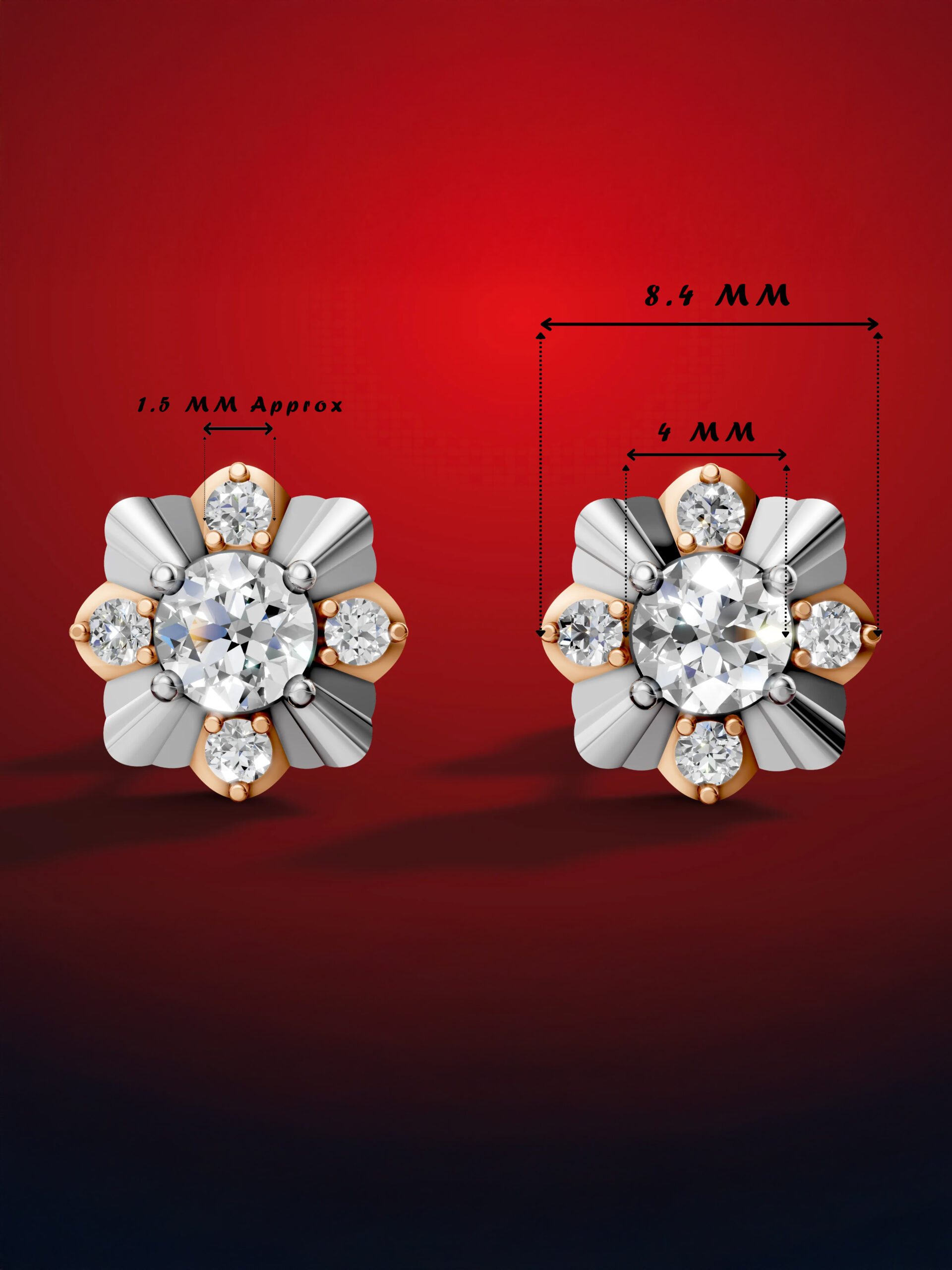 Detailed dimensions of moissanite diamond flower stud earrings