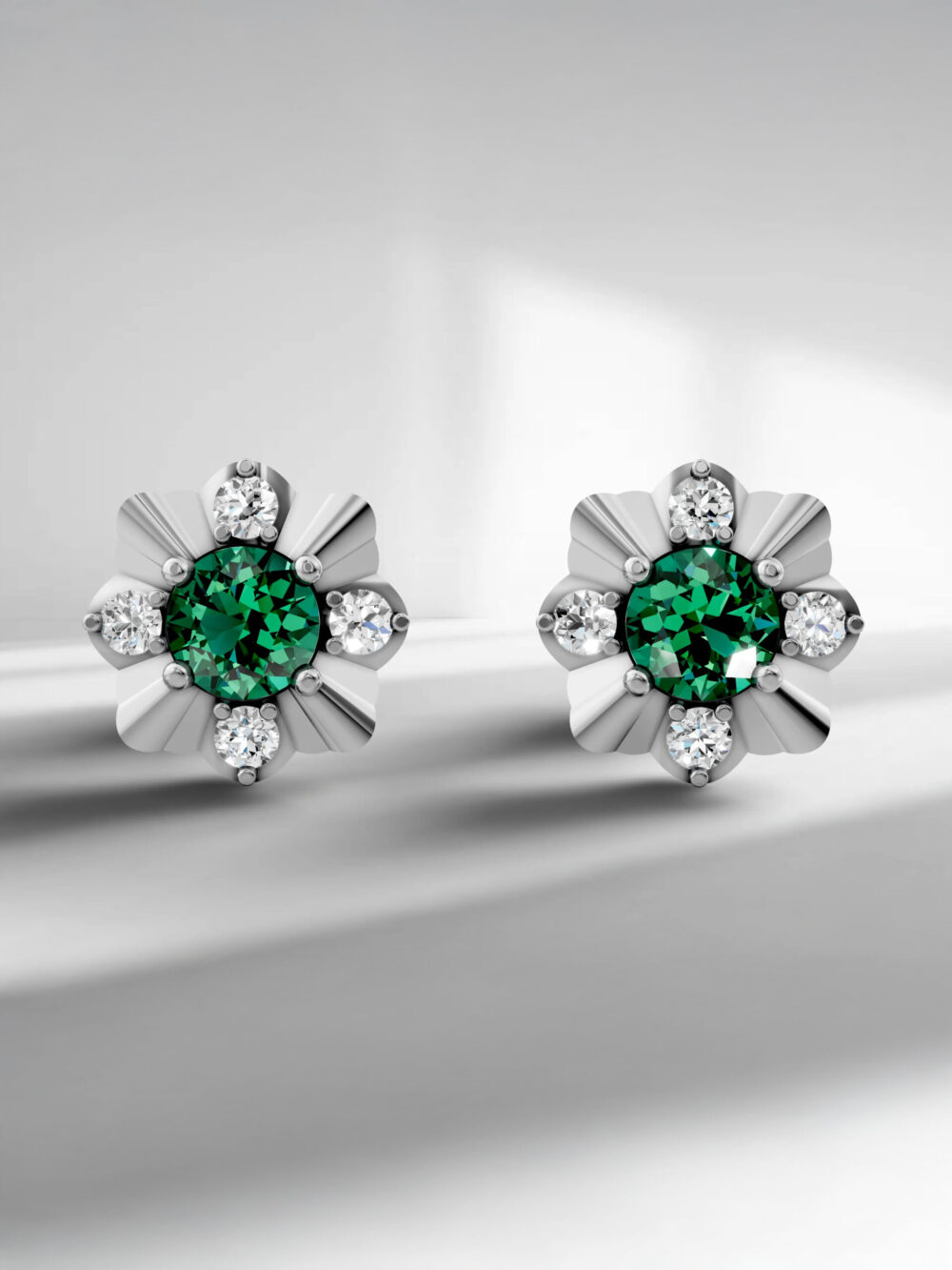 Emerald flower stud earrings