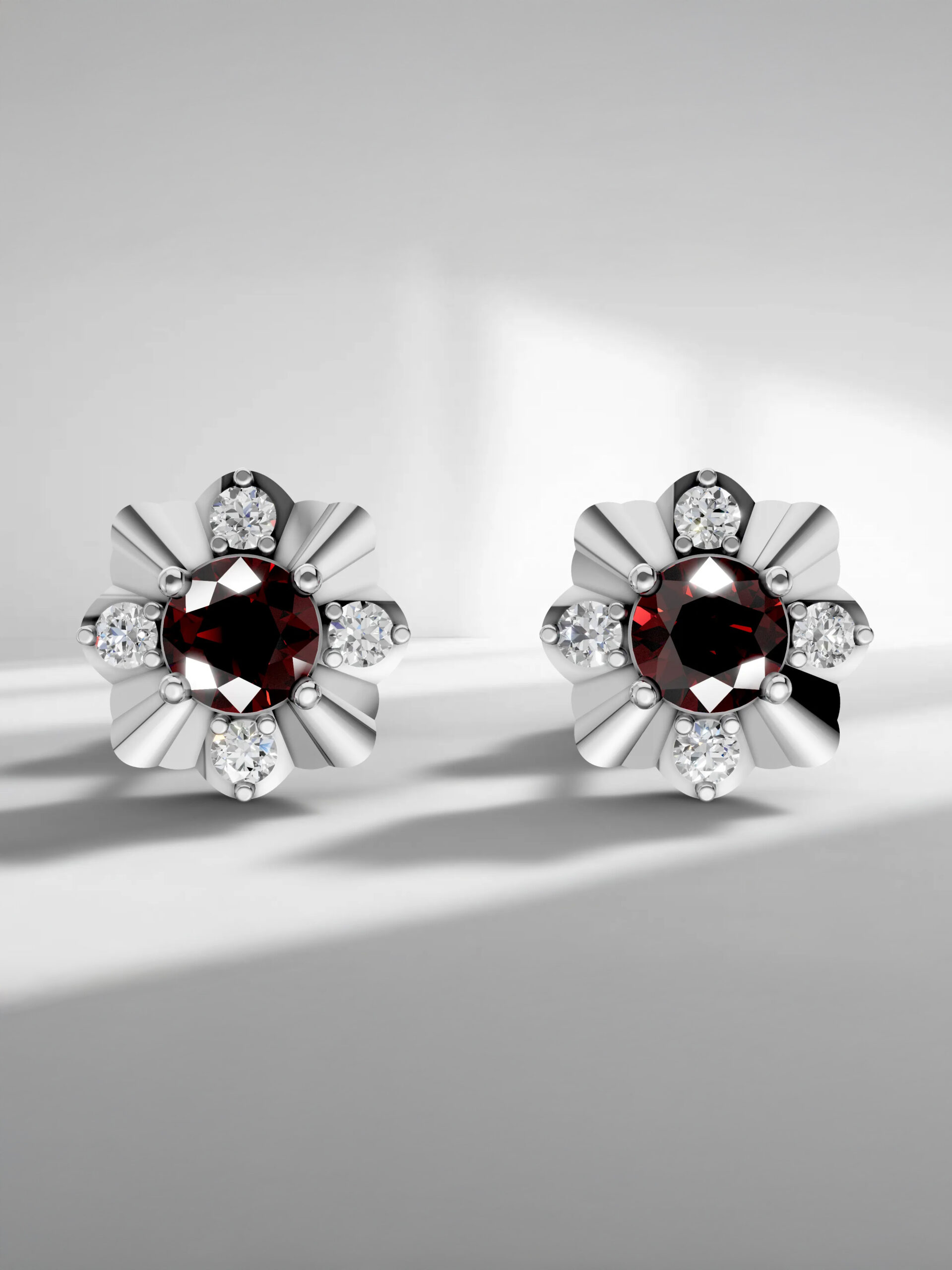 Winter blossom garnet studs
