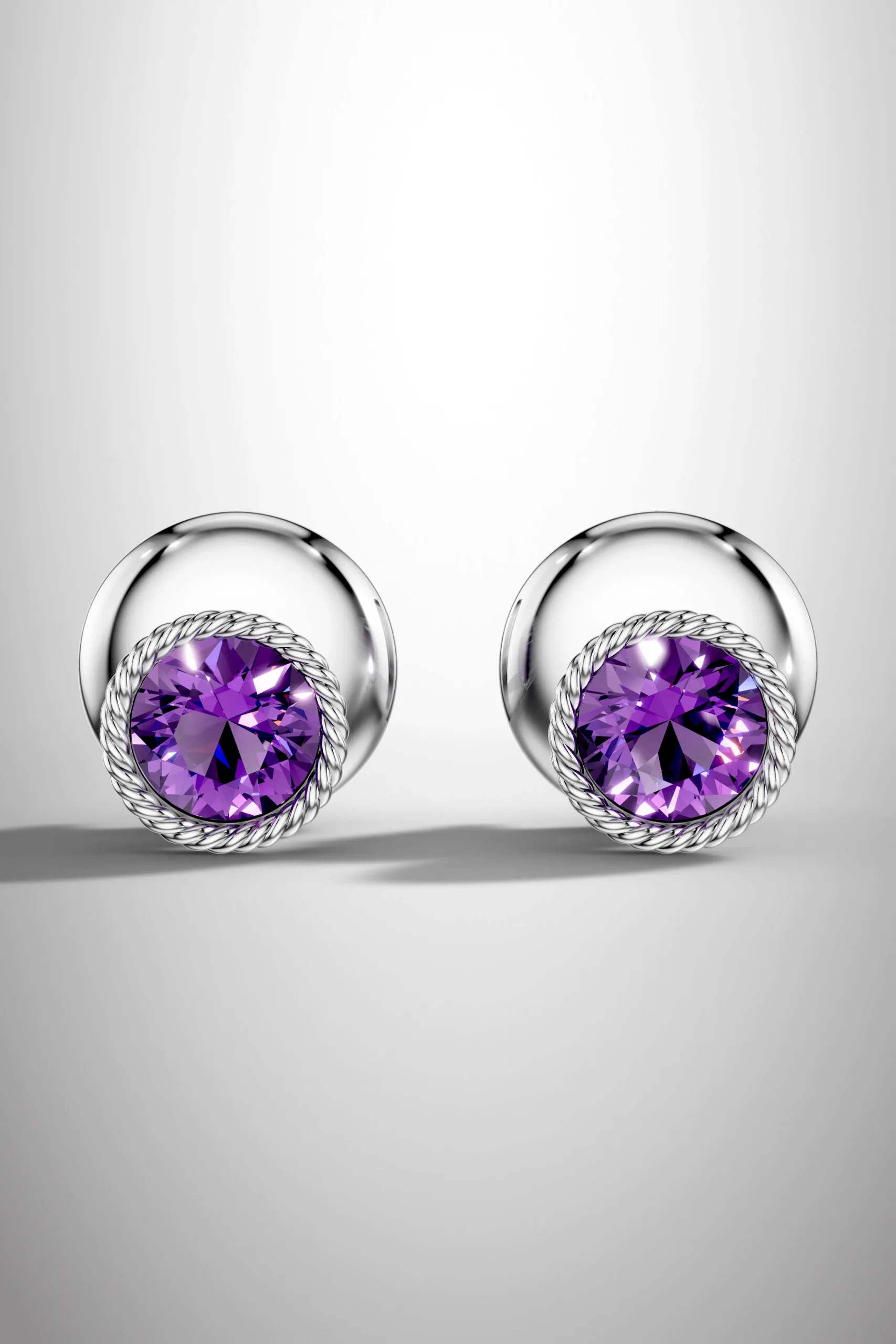Winter blossom rope amethyst halo earrings - white gold plated
