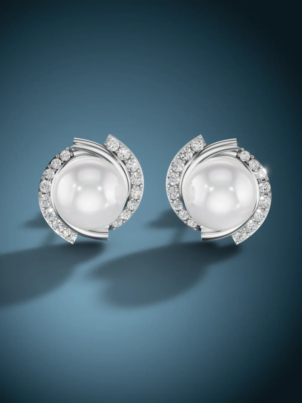 Infinite elegance pearl stud earrings - white gold plated