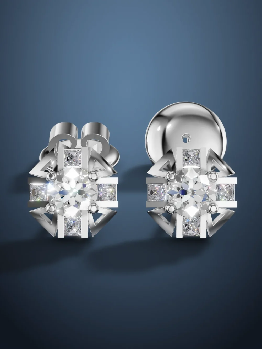 Celestial radiance earrings in white gold with moissanite diamonds.
