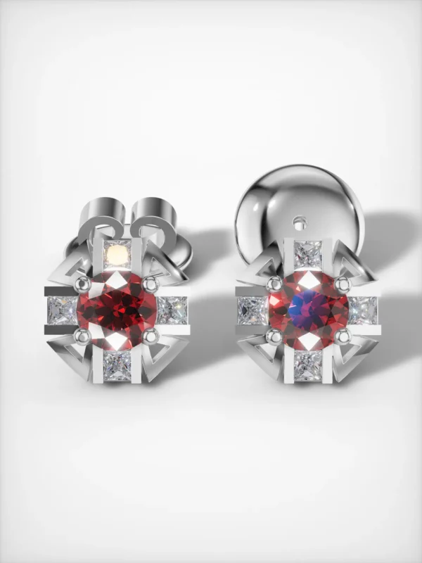 Ruby and Moissanite Stud Earrings