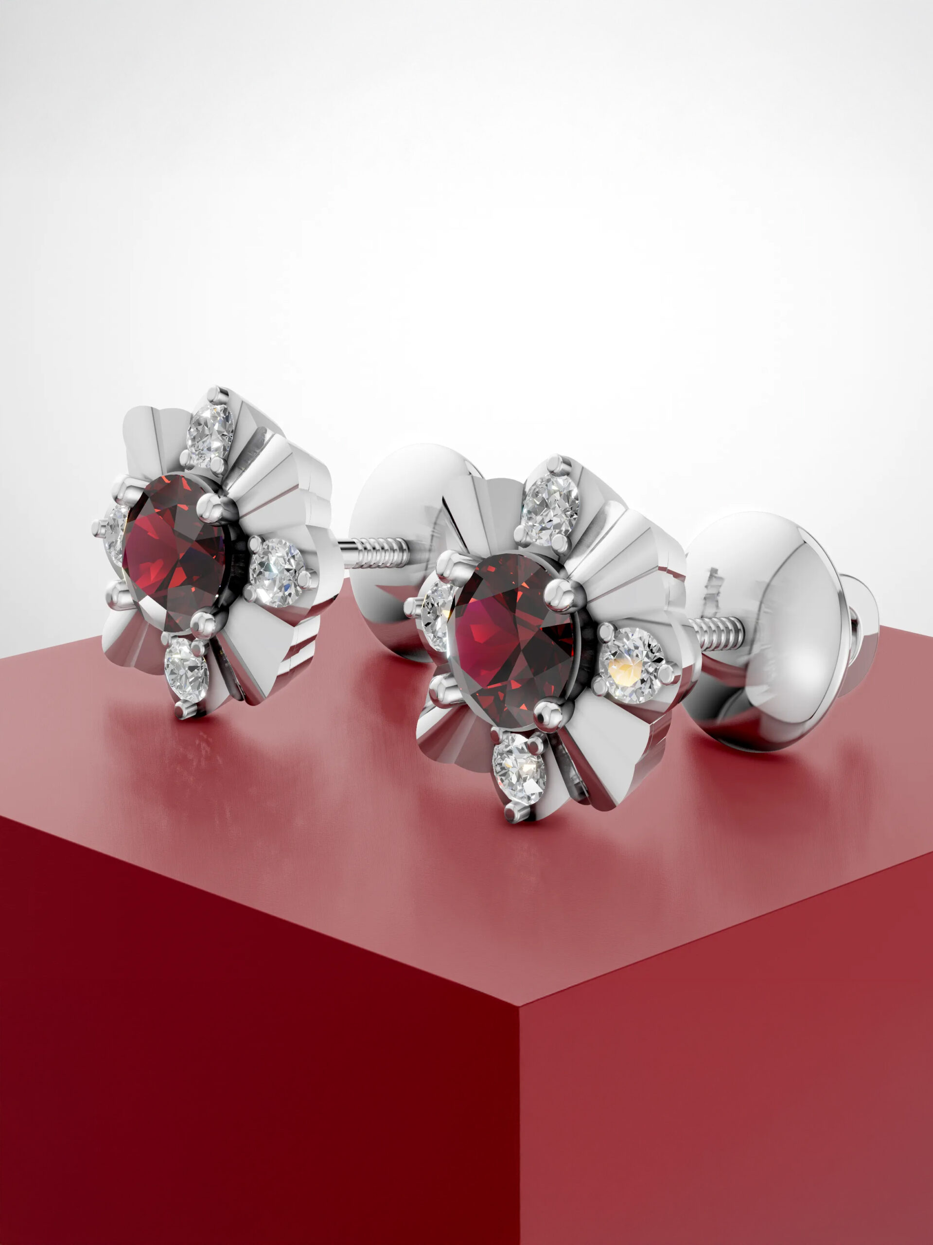 Winter blossom garnet studs