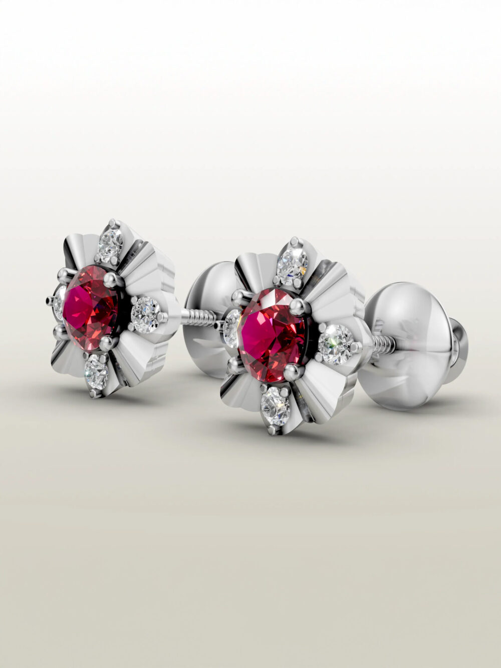 Winter blossom ruby studs - white gold plated