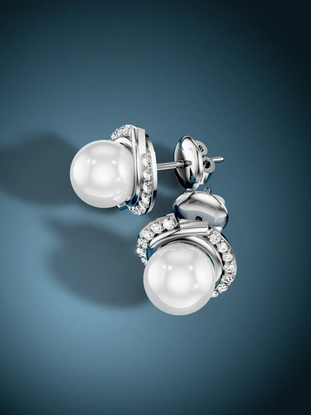 Close-up of infinite elegance pearl stud earrings - white gold finish
