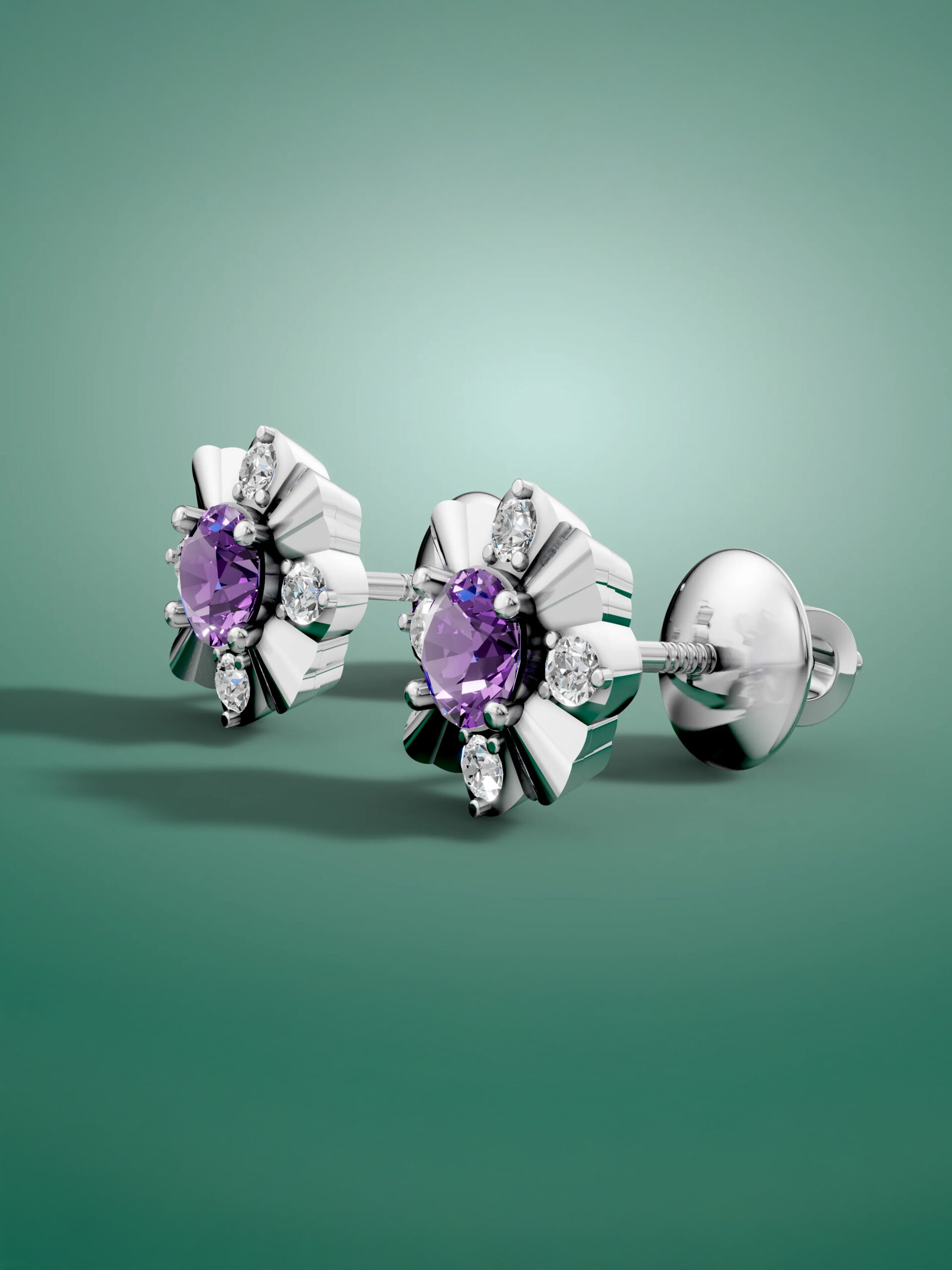 Winter blossom amethyst studs - white gold plated
