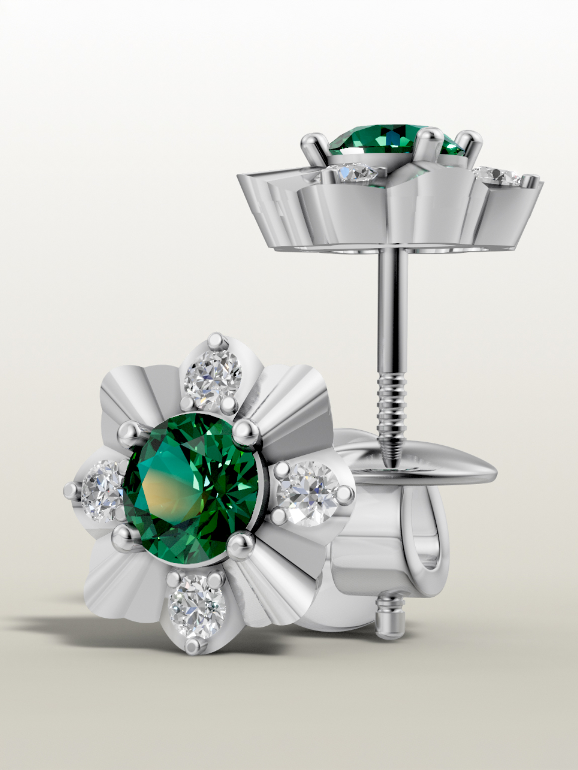 Winter blossom emerald studs - white gold plated
