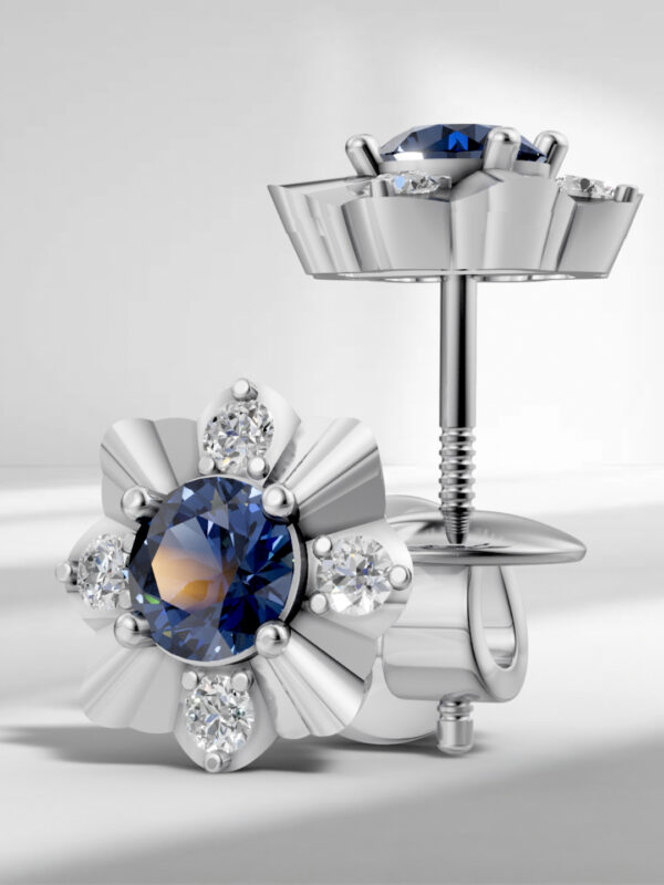 Sapphire Flower Stud Earrings