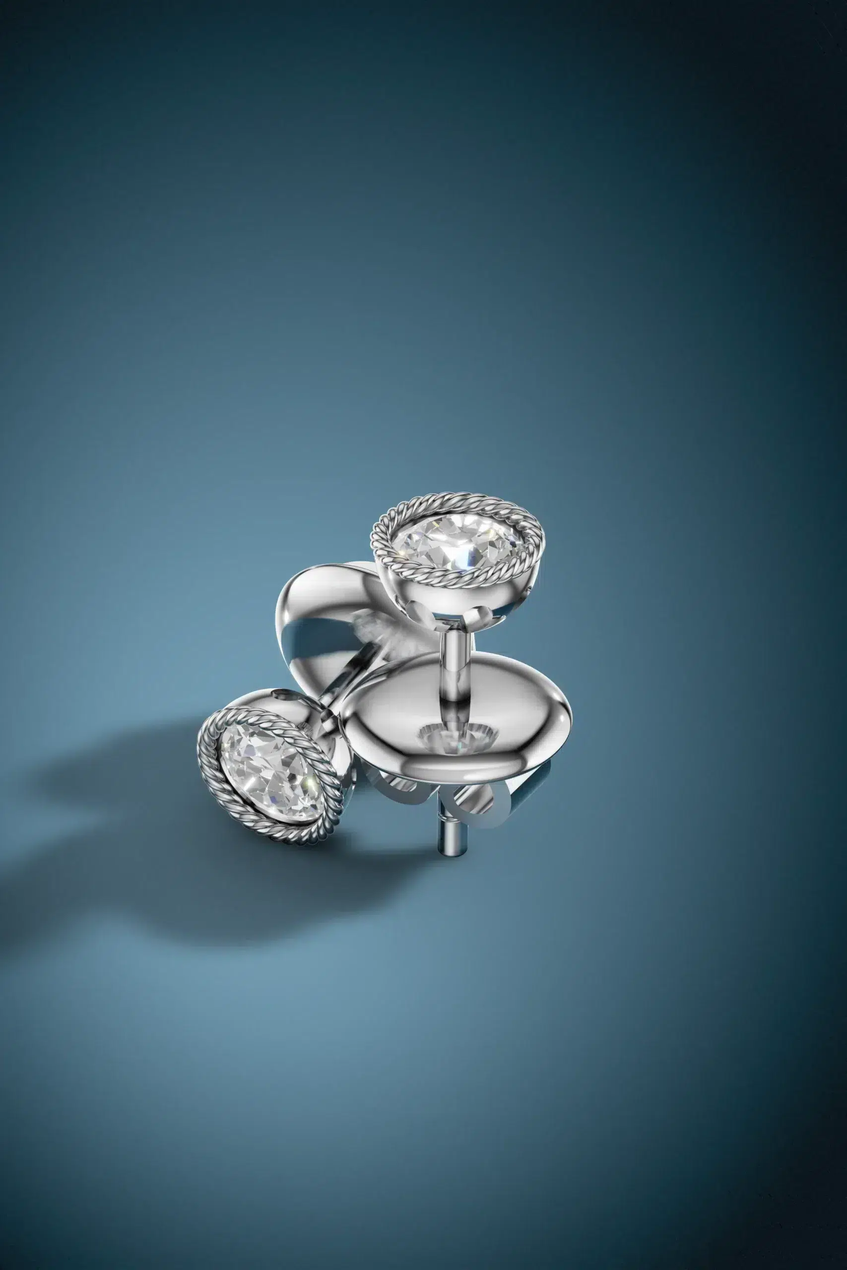 Winter blossom rope moissanite halo earrings - white gold plated