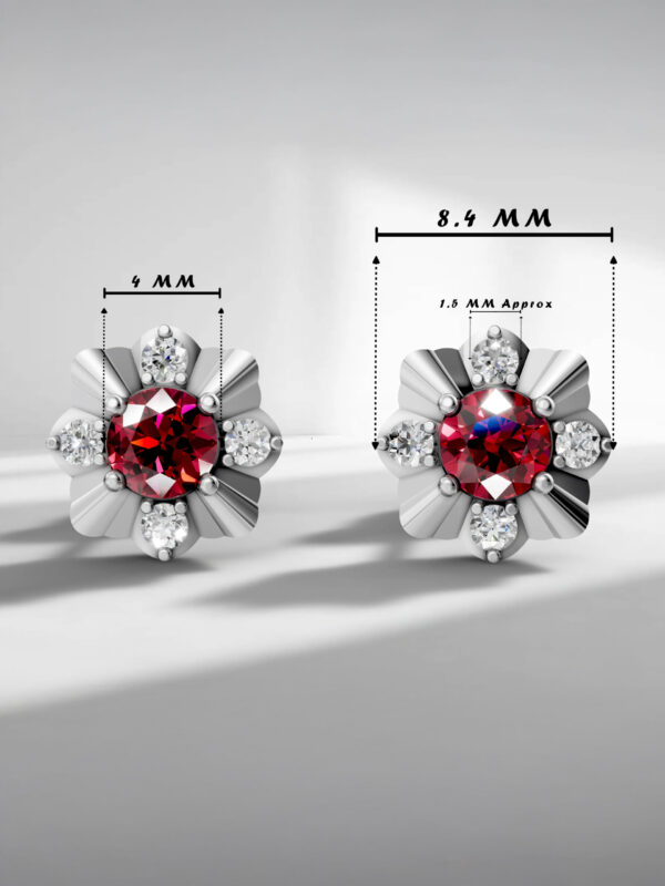 Winter Blossom Ruby Studs - White Gold Plated with Specs