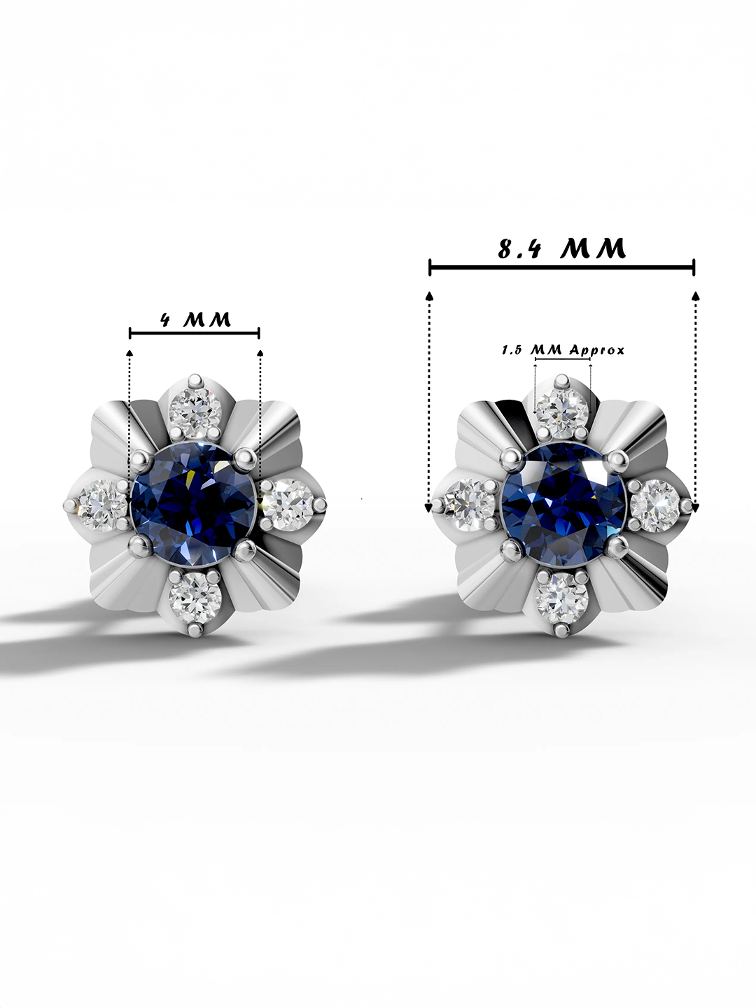 Winter blossom sapphire studs - white gold plated with specs
