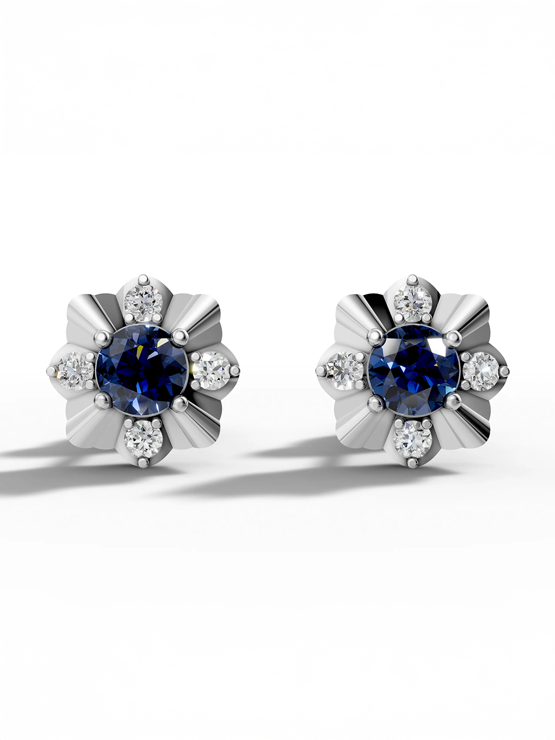 Winter blossom sapphire studs - white gold plated