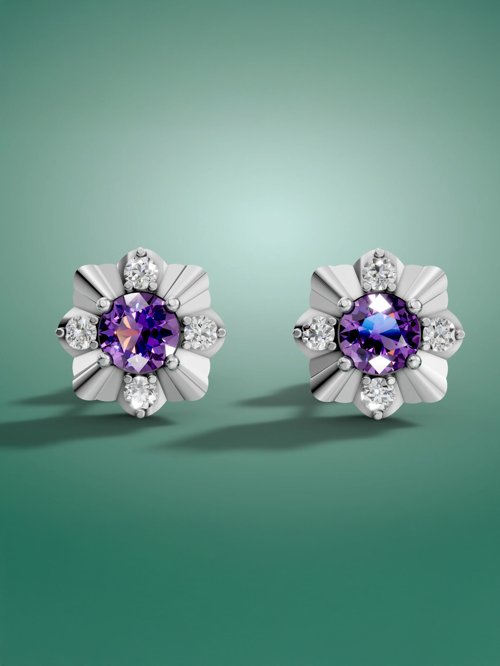 Winter blossom amethyst studs - white gold plated