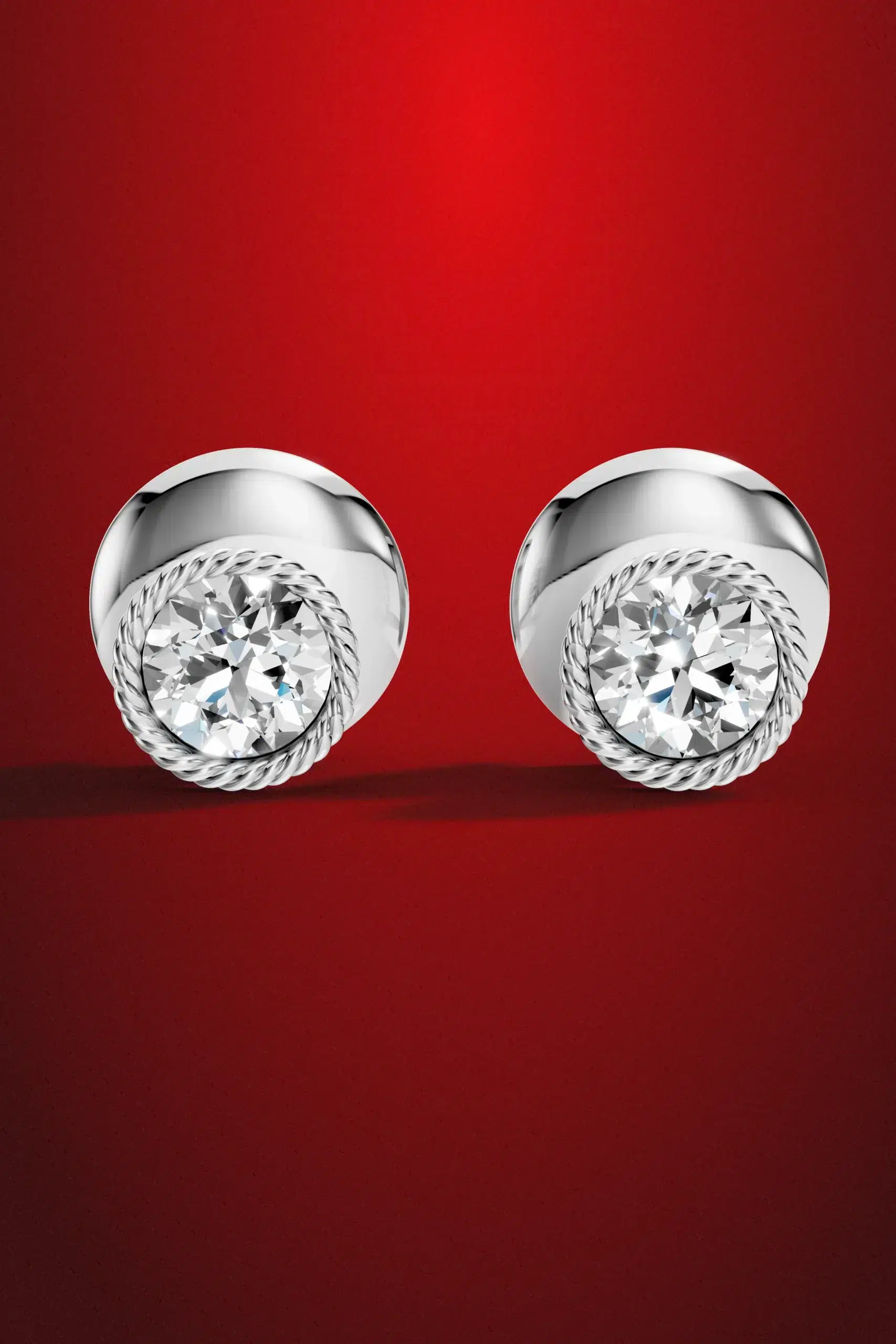 Winter blossom rope moissanite halo earrings - white gold plated