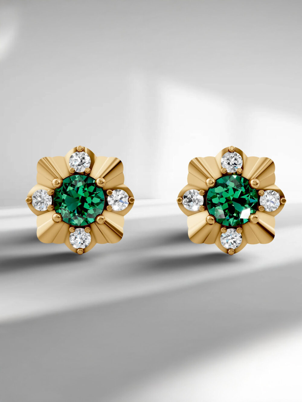 Golden twilight emerald studs - gold plated