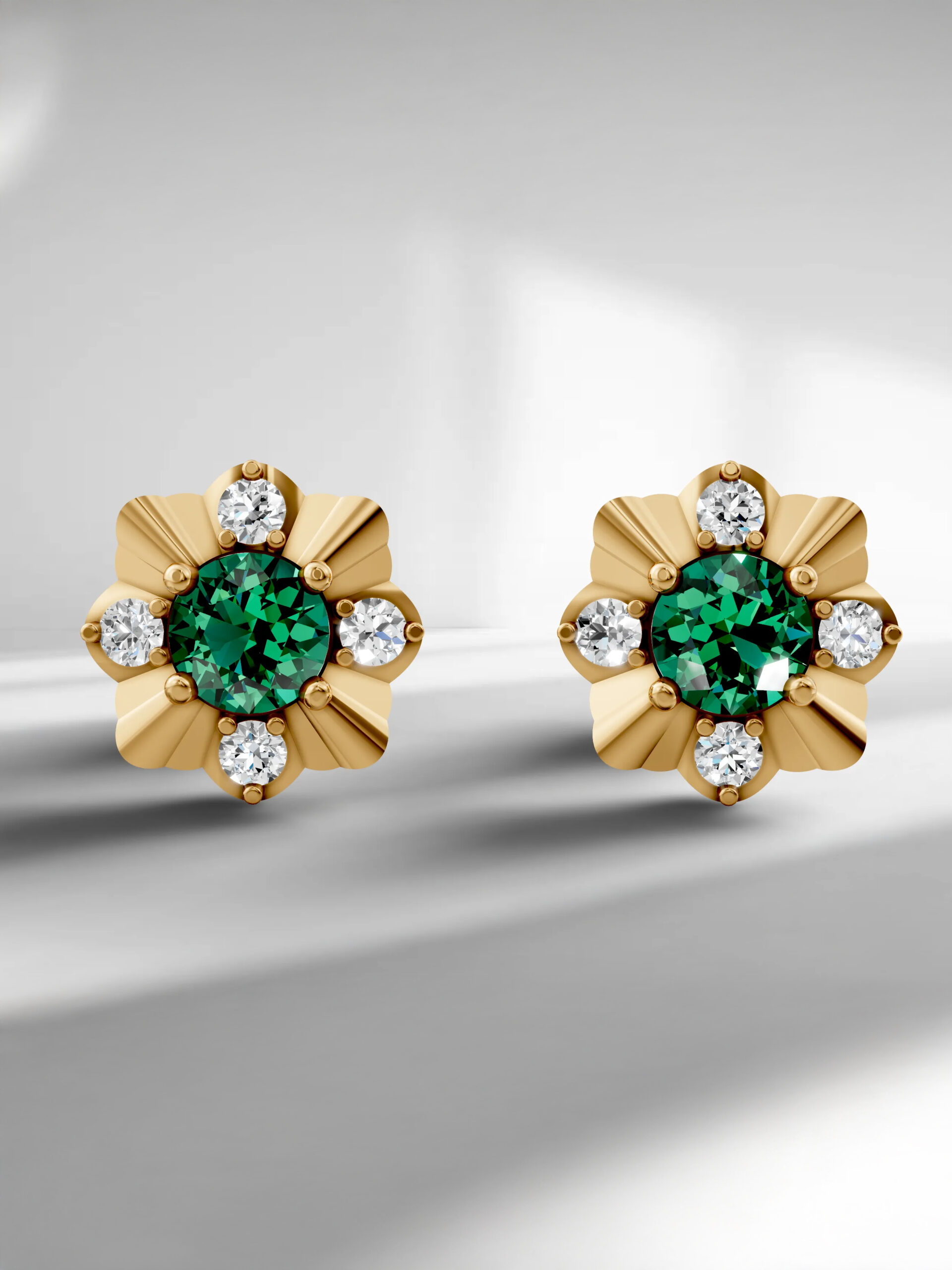 Golden twilight emerald studs - gold plated