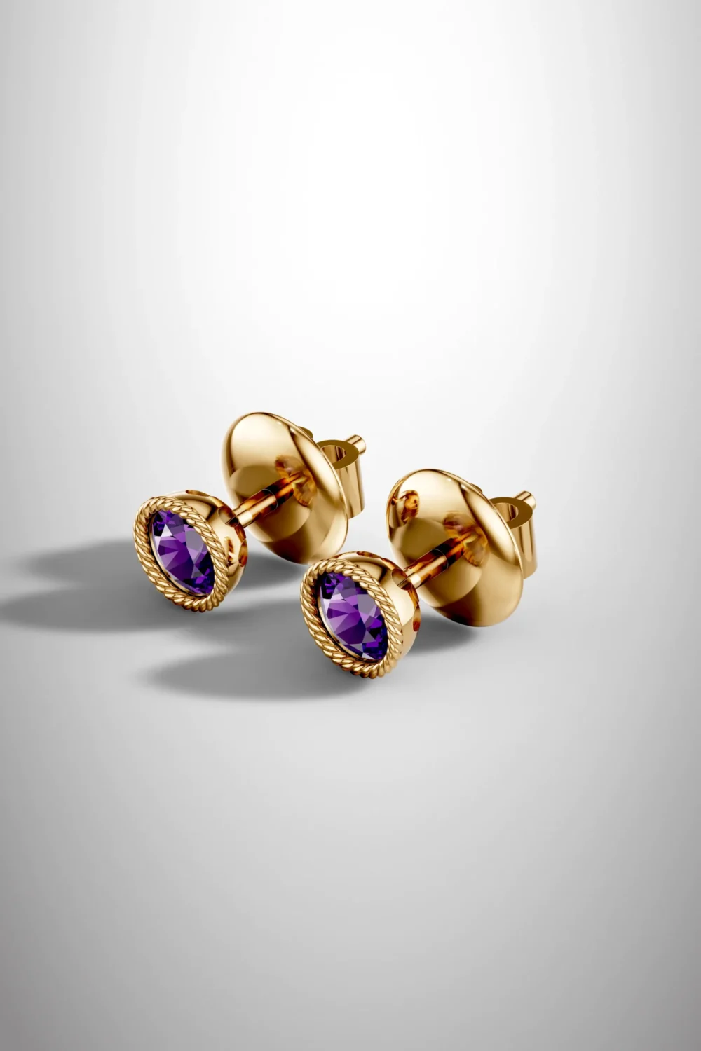 Golden twilight rope amethyst halo earrings - gold plated