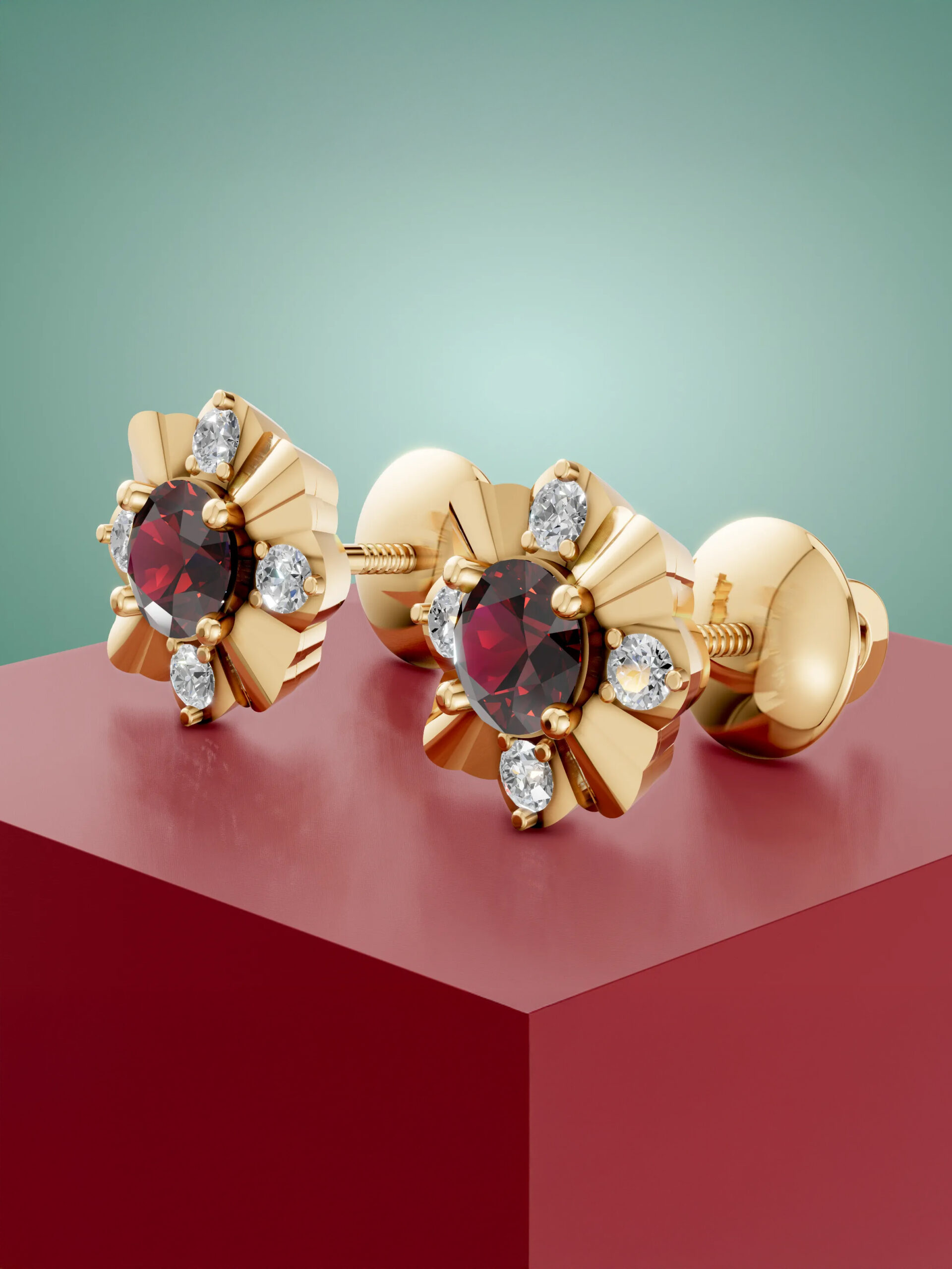 Golden twilight garnet studs