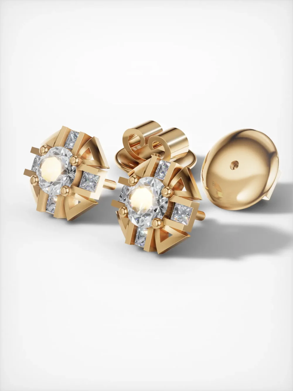 Gold-plated moissanite diamond stud earrings – side view.