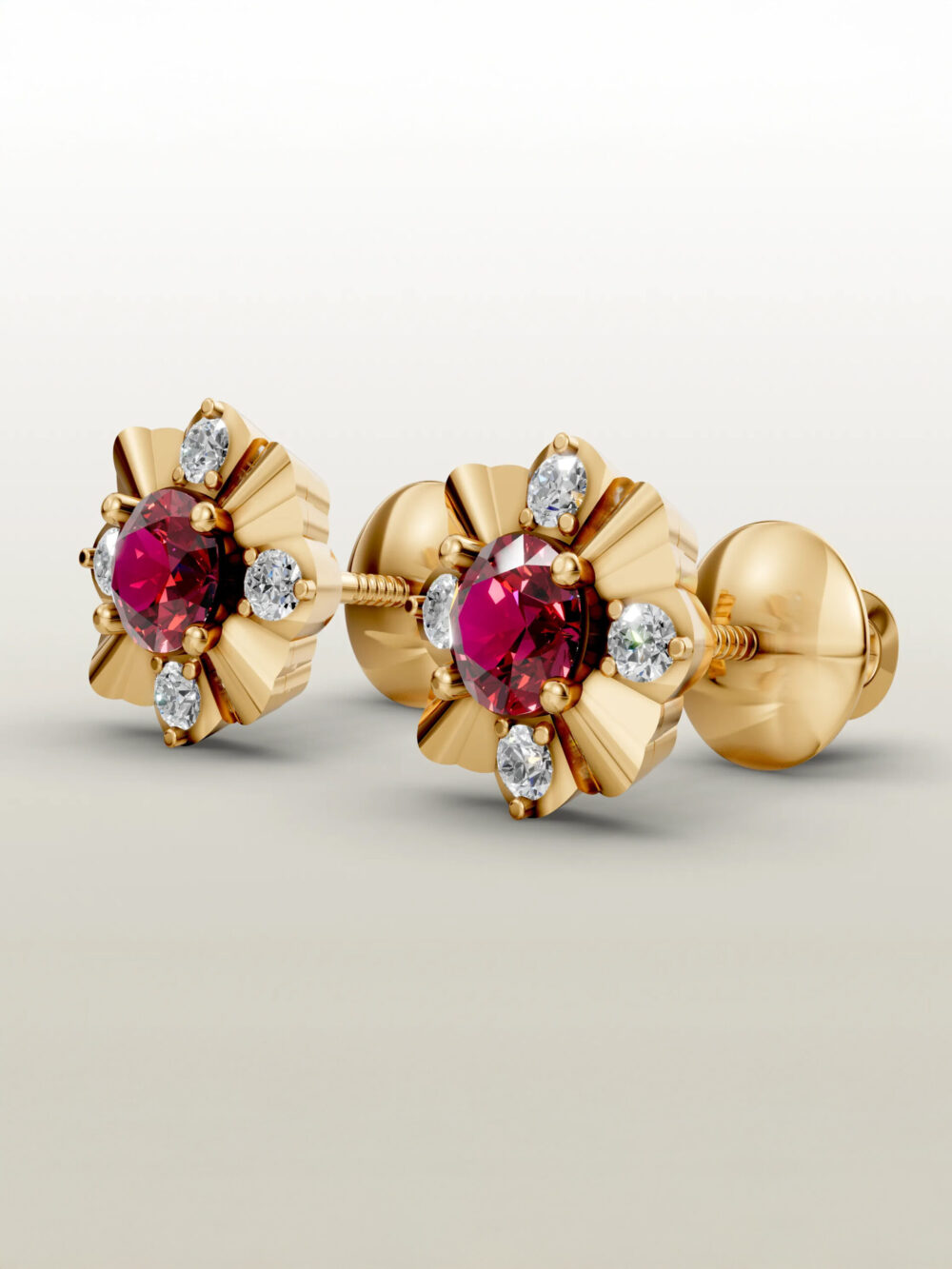 Golden twilight ruby studs - gold plated