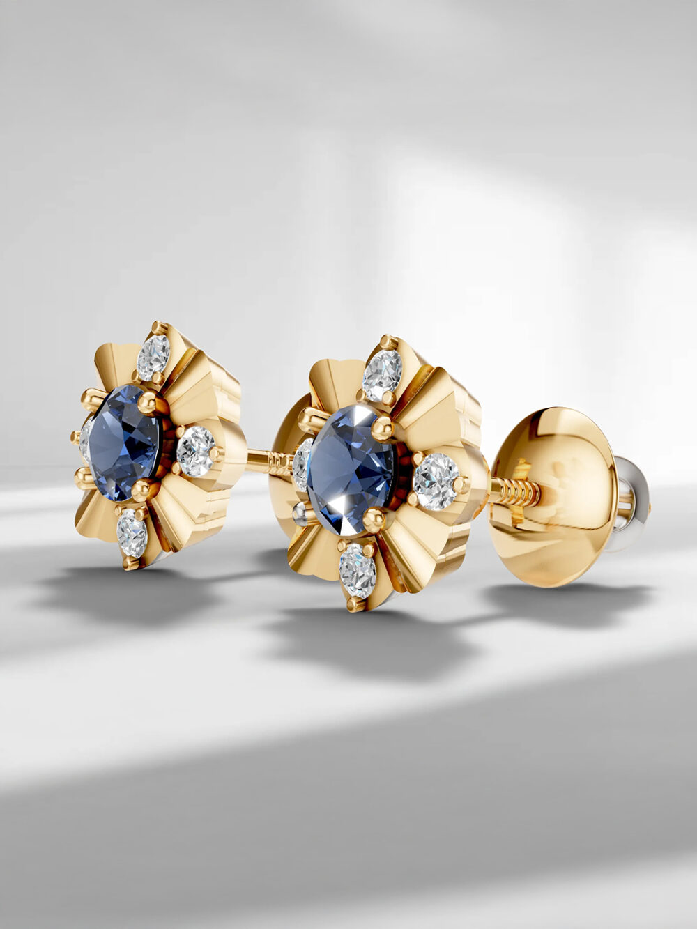 Golden twilight sapphire studs - gold plated