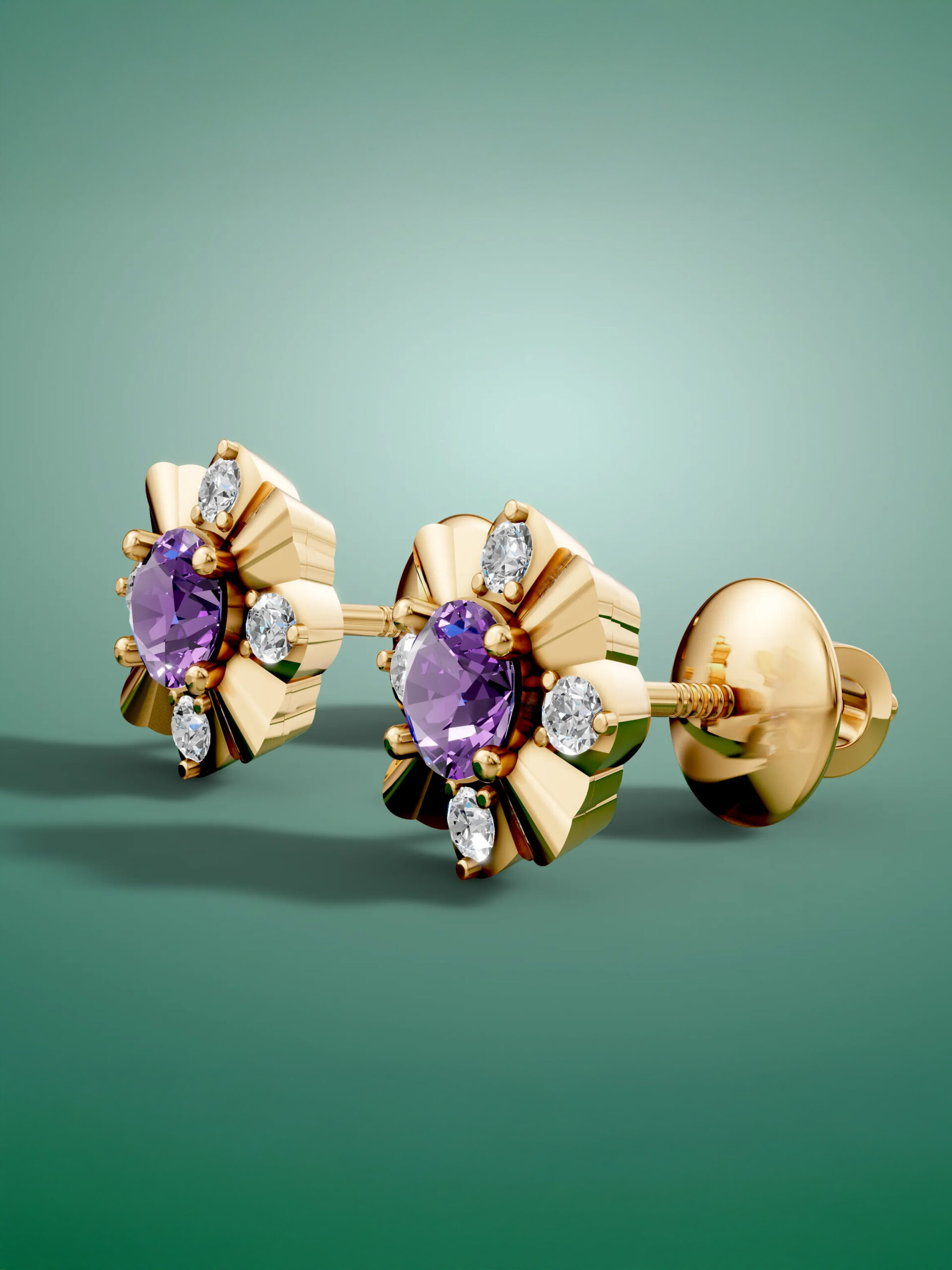 Golden twilight amethyst studs - gold plated