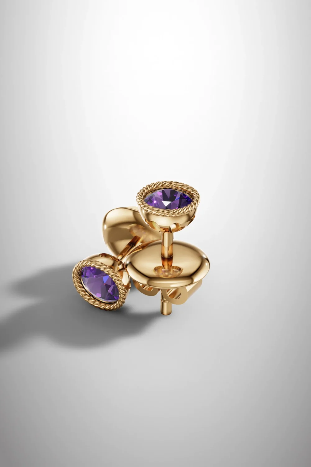 Golden twilight rope amethyst halo earrings - gold plated