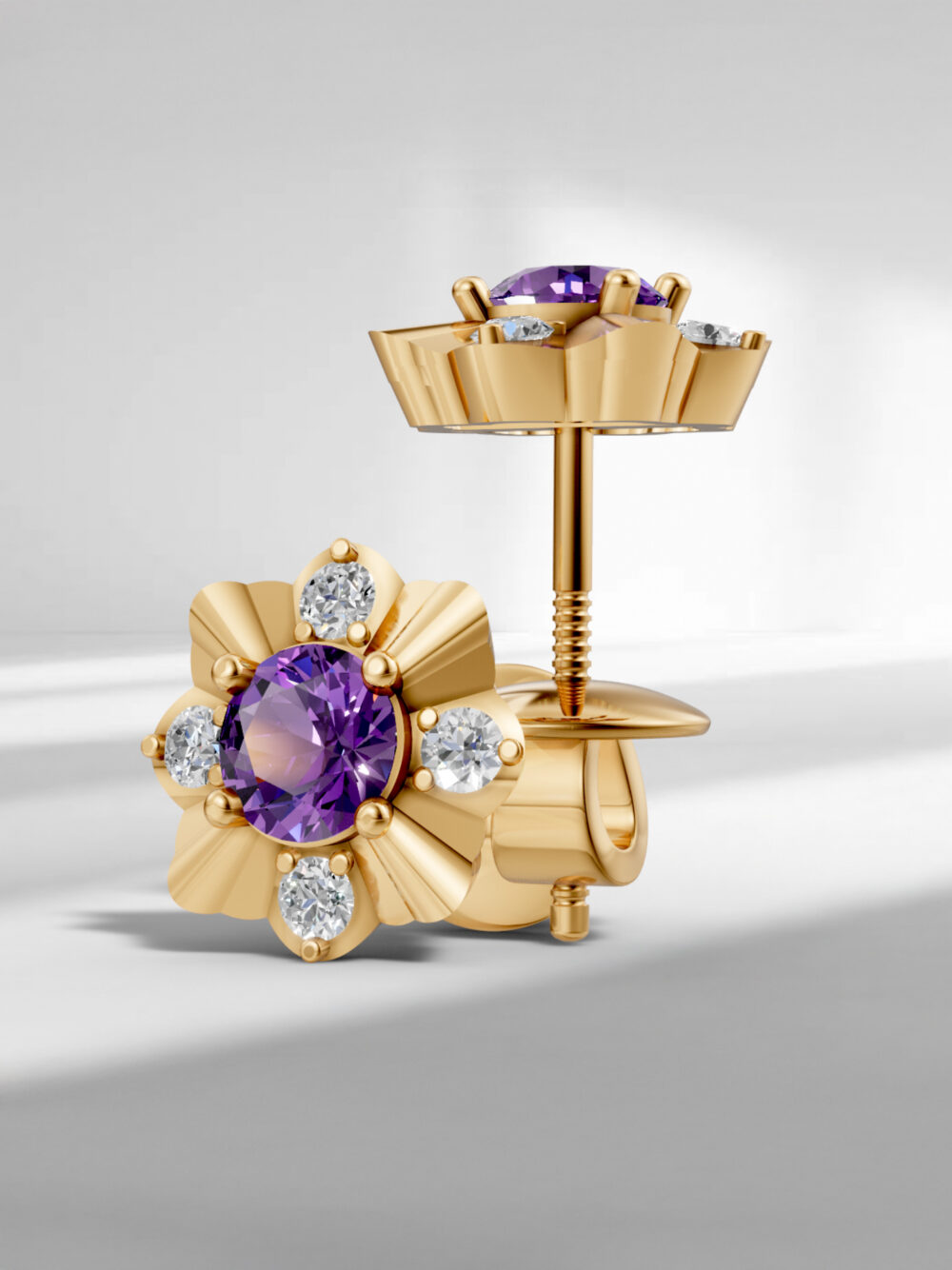 Golden twilight amethyst studs - gold plated