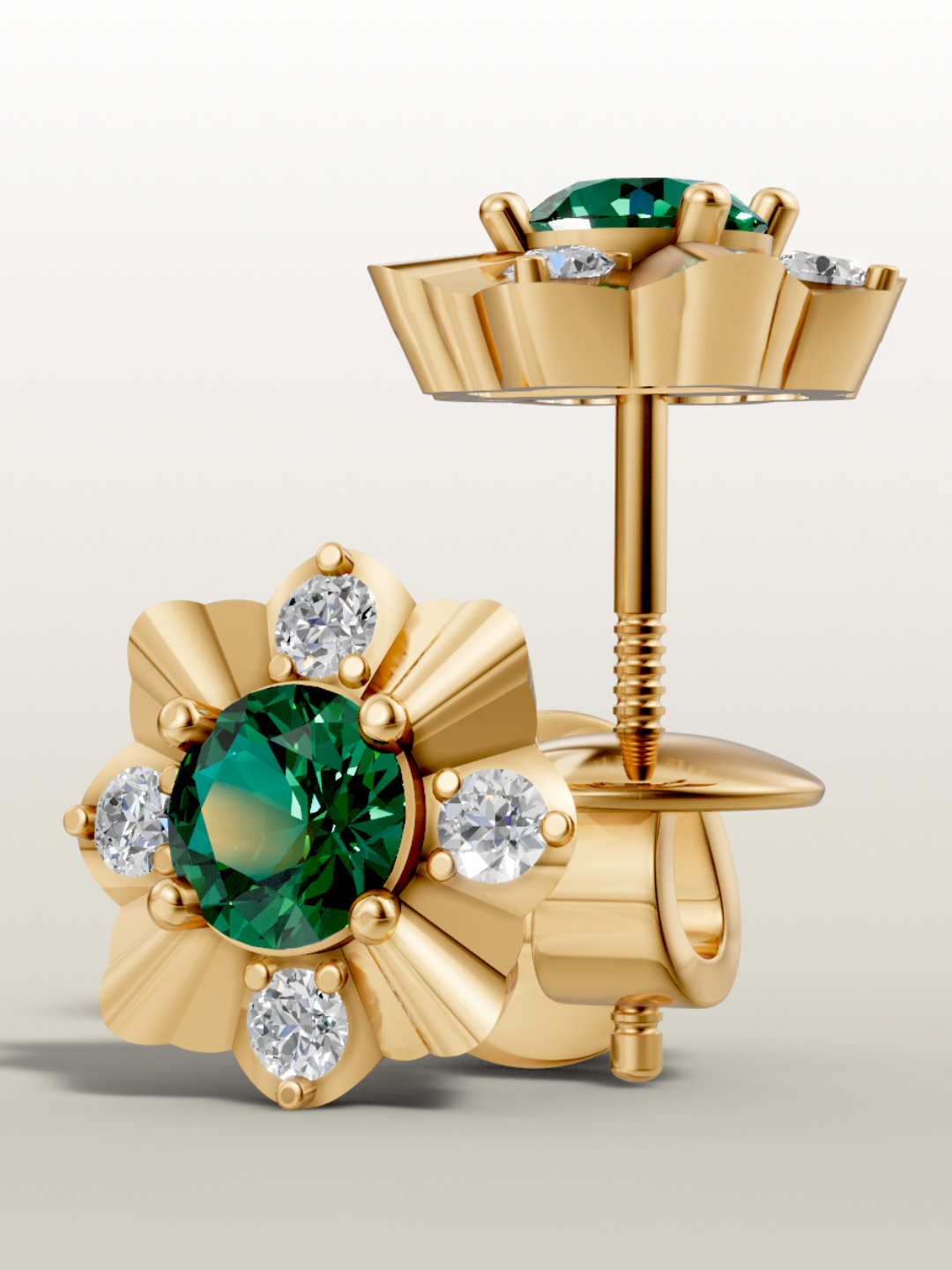 Golden twilight emerald studs - gold plated