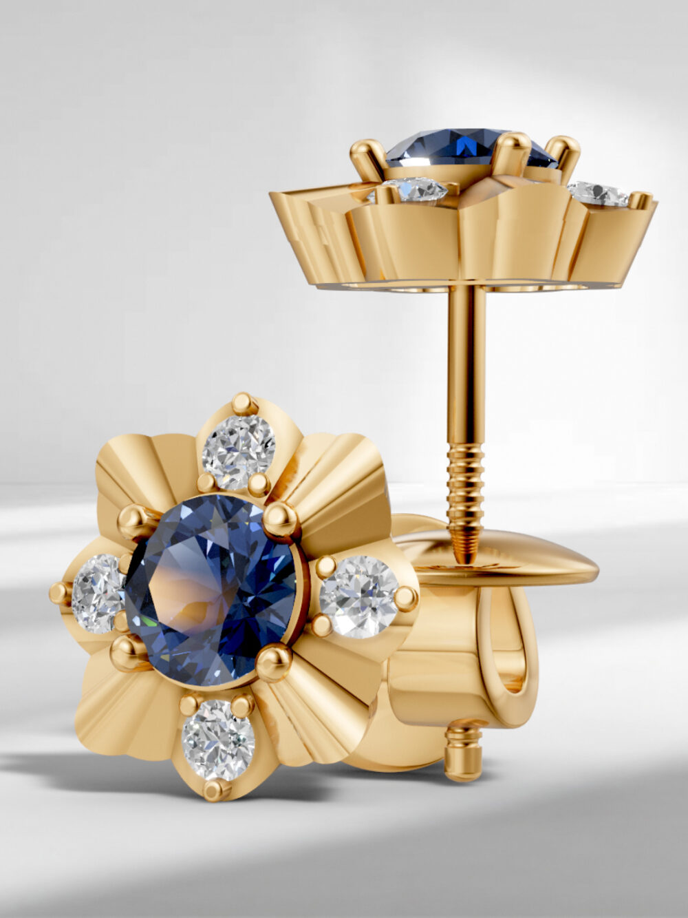 Golden twilight sapphire studs - gold plated