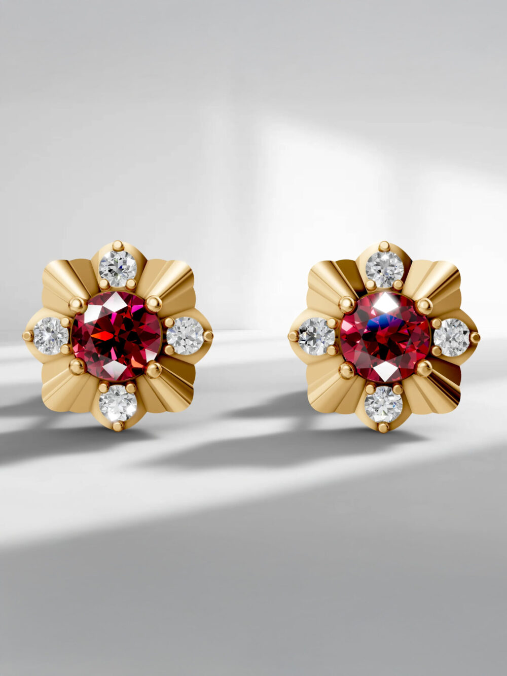 Golden twilight ruby studs - gold plated