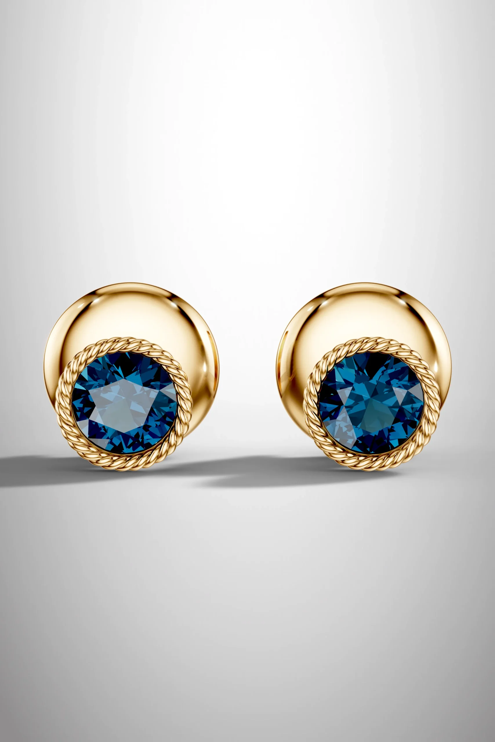 Golden twilight rope london blue topaz halo earrings
