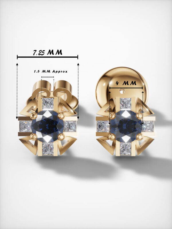 Sapphire and Moissanite Stud Earrings in Gold Plating – Measurement Details